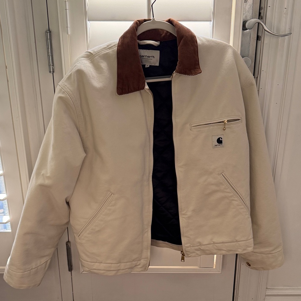 Carhartt Cream Jacket with Brown Corduroy Collar